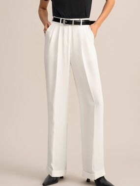 NWT LILYSILK 100% mulberry silk ivory cream White Wide-Leg Cropped Trousers 4